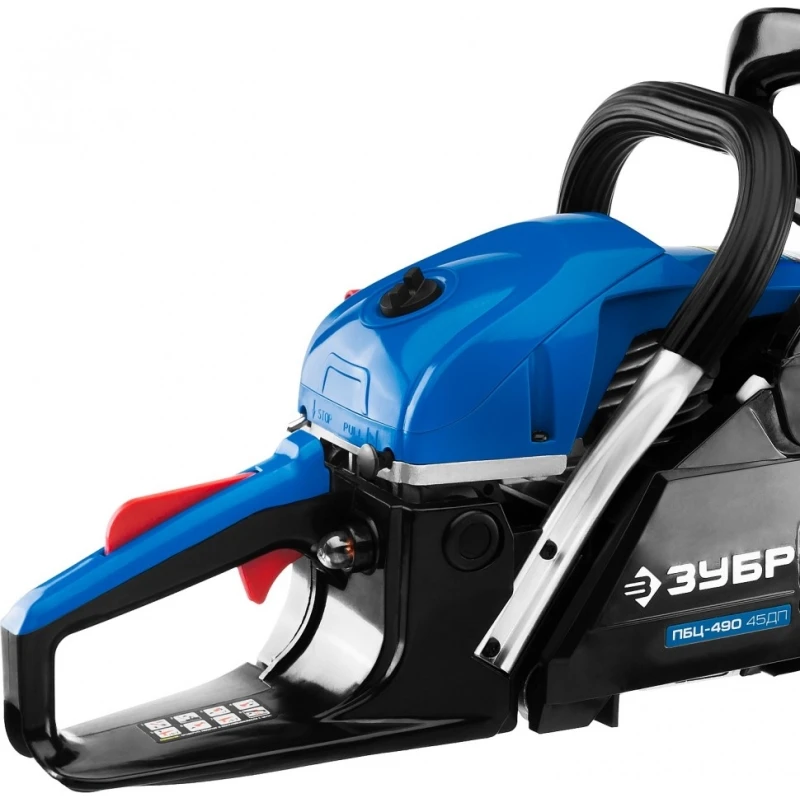 Пила цепная бензиновая ЗУБР ПРОФЕССИОНАЛ ПБЦ-490 45ДП (Мощность 2200 Вт, объем двигателя 49.3 см3, объем топливного бака 0.6 л, объем масляного бака 0.3 л, длина шины 450 мм)