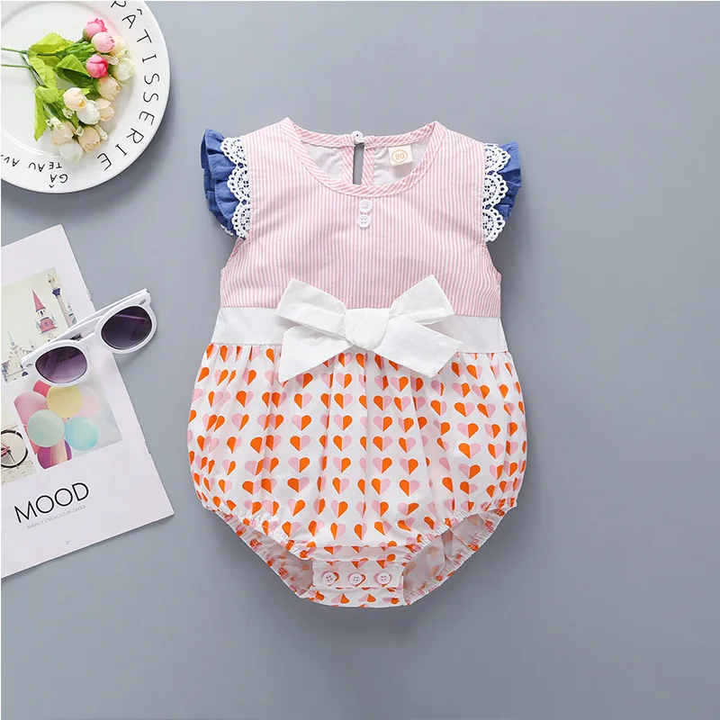 

pink striped patchwork heart print boutique toddler jumpsuit fashion baby girl romper