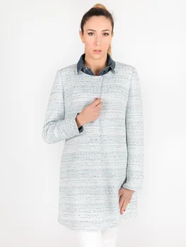 

WOMAN Light blue long jacket o-neck single-breasted sequnin coat