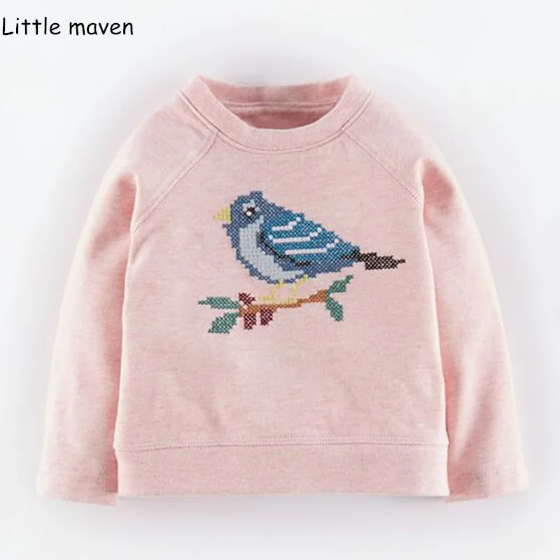 

Little maven children brand baby girl clothes 2018 autumn new girls cotton long sleeve animal tops bird pink t shirt C0128