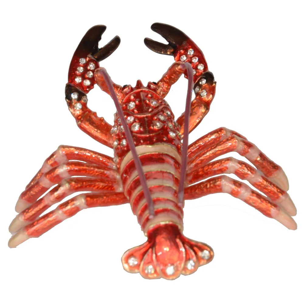 Enameled Lobster Jewelry Box with Inlaid Crystal, Marine Life Trinket Box, Pill Box, Nautical Gifts
