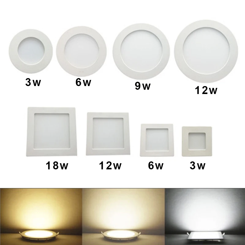  Downlight LED Round Square panel 3W 6W 9W 12W 15W 18W 24W Spotlight Ultra thin Design 230V LED Pane - 32999775509