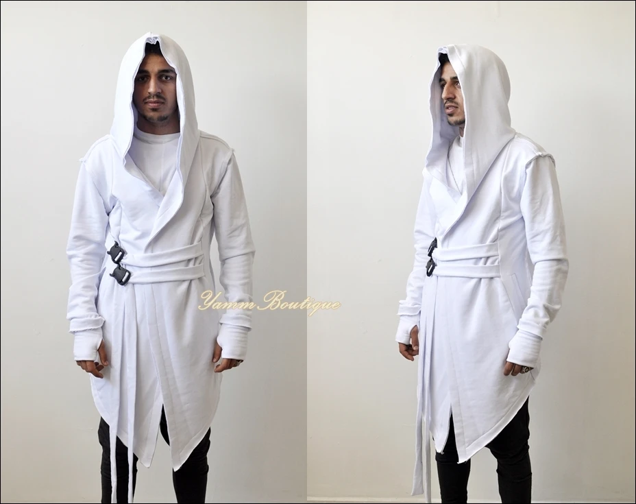 

Assassin's Creed Hooded Cardigan Kimono Cyber Goth Jacket,Long Asymmetrical Punk Rock Star Wars Cosplay Urban Coat Steampunk Fut