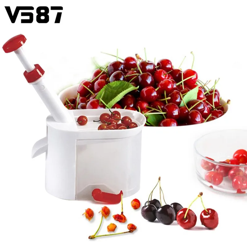 New Plastic Cherry Pitter Remover Machine Device Plunger Fruits Nuclear Corer Portable Kitchen Fruits Tools Gadgets