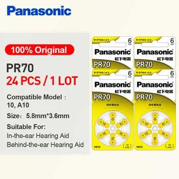 

100% Genuine Panasonic 24PCS PR70 Hearing Aid Batteries 5.8MM*3.6MM 10 A10 Deaf-aid Cochlear Button Cell Batteries Audiphone