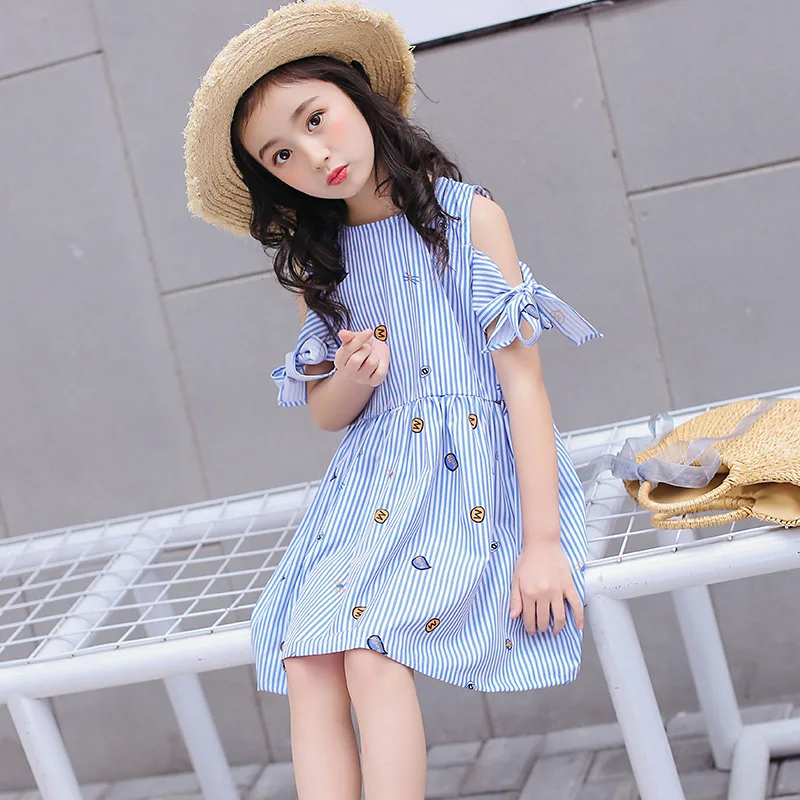 Kids Girls Off Shoulder Bowknot Sleeve Dress 6