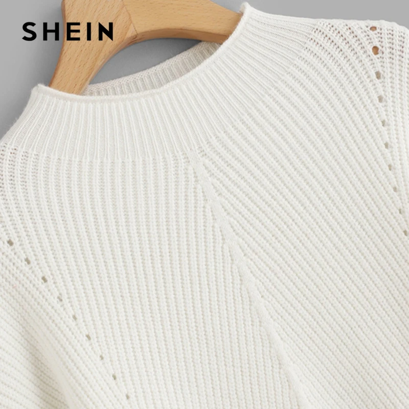 SHEIN Однотонный Свитер С Контрастной Отделкой, Стильный Свитер С Высоким Воротом