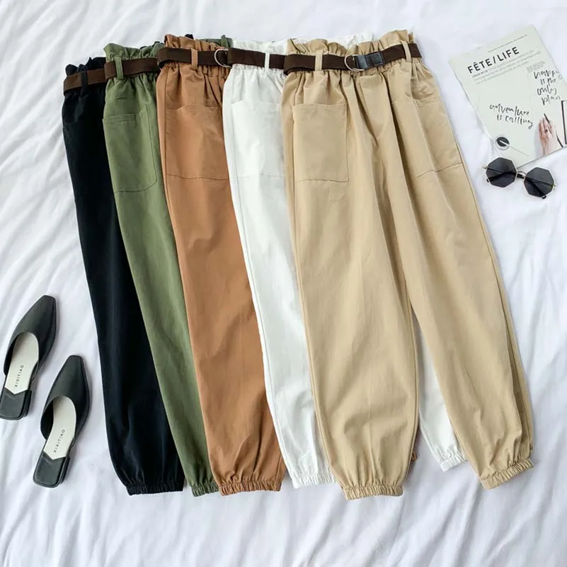 

sprint autumn 2019 Women Elegant Solid Ankle Length Pants Sashes Pockets Ladies Fashion Casual Chic Trousers Pantalones Mujer