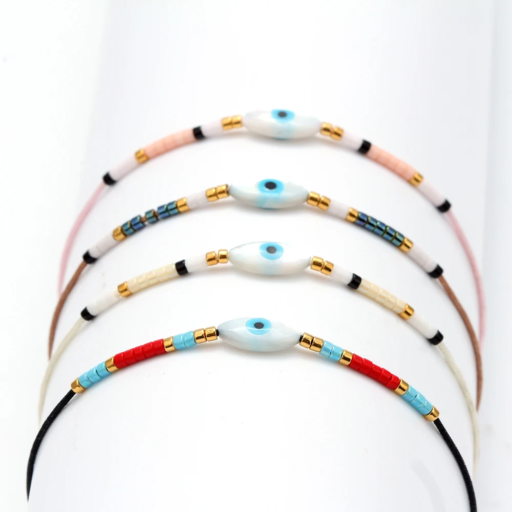 MEIBEADS Evil Eye MIYUKI бусы Подвеска в виде ракушки веревочный плетеный браслет браслеты черный розовый цвет для женщин пляжный браслет ювелирные изделия