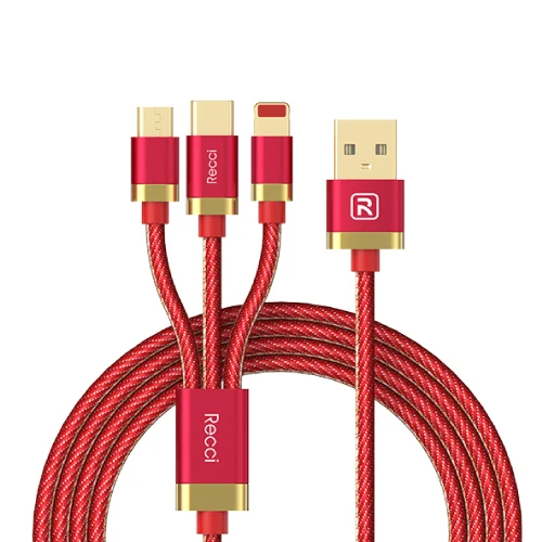 Recci ASTRAL 120 см 3 в 1 USB данных 2.4A Быстрая зарядка мобильного телефона зарядный кабель