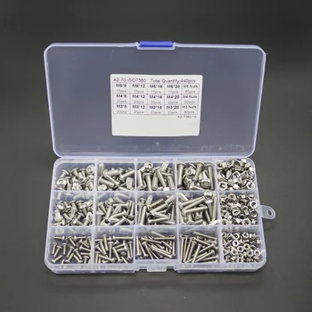 

440pcs M3 M4 M5 304 Stainless Steel Hex Socket Button Head Bolts Screws Nuts Kit
