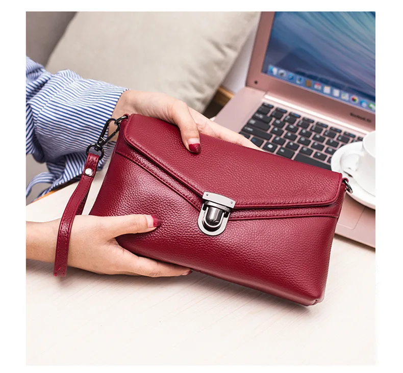 MJ Brand Women Handbag Fashion Genuine Leather Envelope Day Clutch Female Flap Messenger Bag Small Buckle Crossbody Shoulder Bag (19)