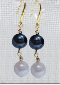 

new 9-10MM AAA south sea white and black pearl earrings >>girls jades Free shipping