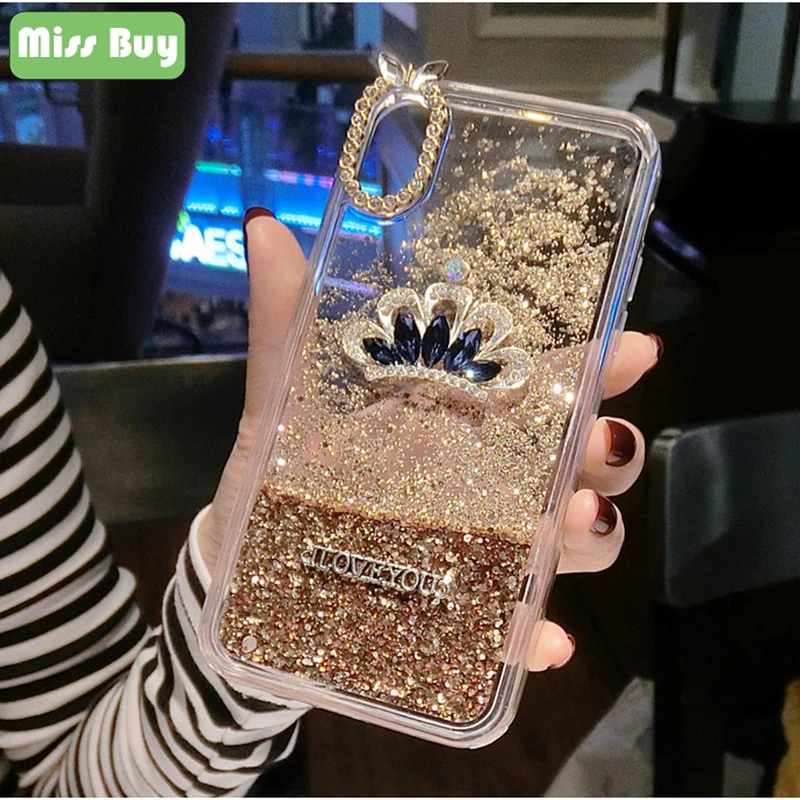 Missbuy для iPhone 7 8 Plus корона кот блестящий с жидкостью зыбучий песок чехлы телефонов
