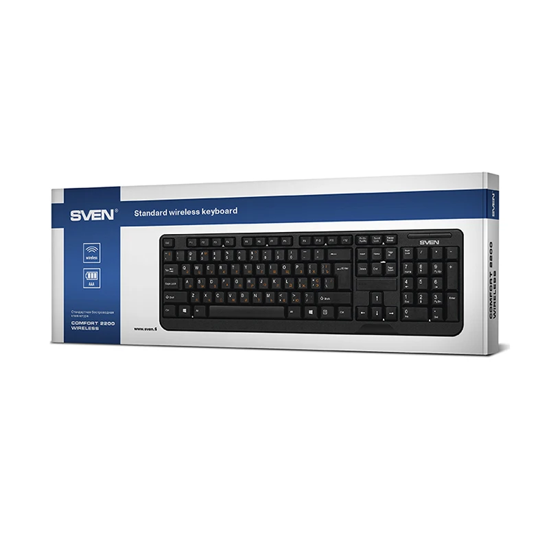 Беспроводная клавиатура SVEN Comfort 2200 Wireless чёрная (2 4 GHz 104кл 1*ААА в компл.)|Клавиатуры|