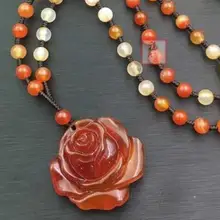Натуральный Бразильский Сердолик Роза Ожерелье Цветок Свитер Цепи Кулон