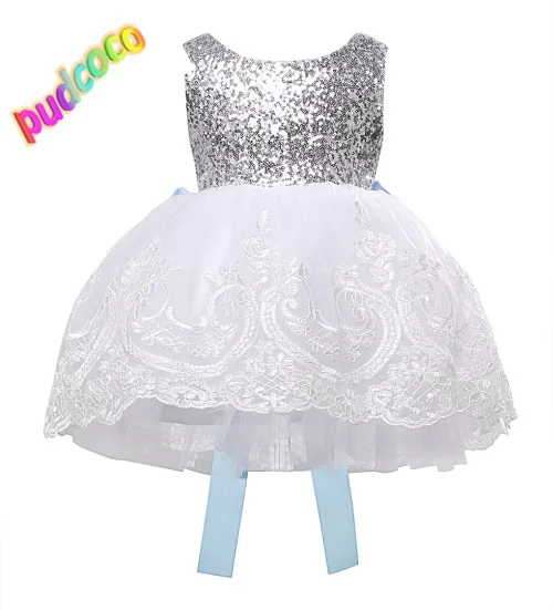 Новая Рождественская Детская одежда для девочек очаровательные вечерние платья торжественное платье с блестками и цветком кружевное платье с бантом