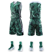 Личность Для мужчин баскетбольные майки колледжа комплекты дышащая форма без надписей спортивный комплект тренировочные футболки шорты своими руками, на заказ печати