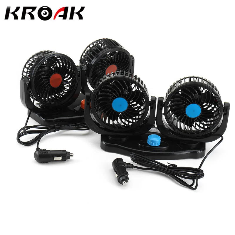 

KROAK 12V / 24V 360 Degree All-Round Adjustable Car Auto Air Cooling Dual Head Fan Low Noise