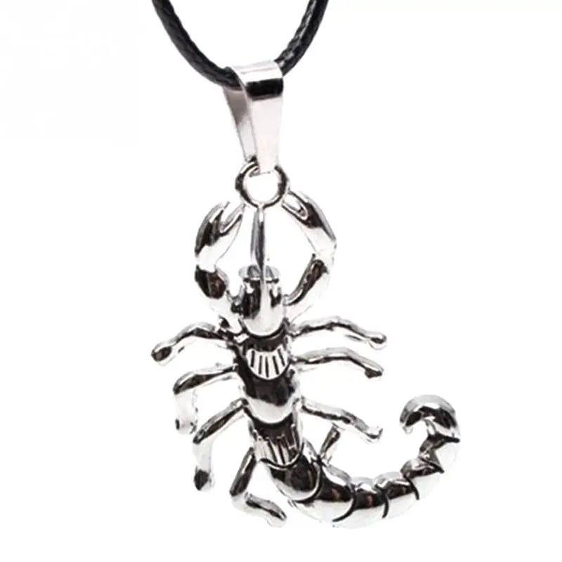 

Titanium Steel Gothic Animal Scorpion Pendant Men Jewelry Silver Unisex Choker Necklace Black Rope Chain
