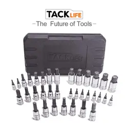 TACKLIFE HBS1B 35 шт. главный шестигранный Набор торцевых головок 1/4 "| 3/8" | 1/2 "Привод метрические и SAE головки S2 Биты + CR-V розетки