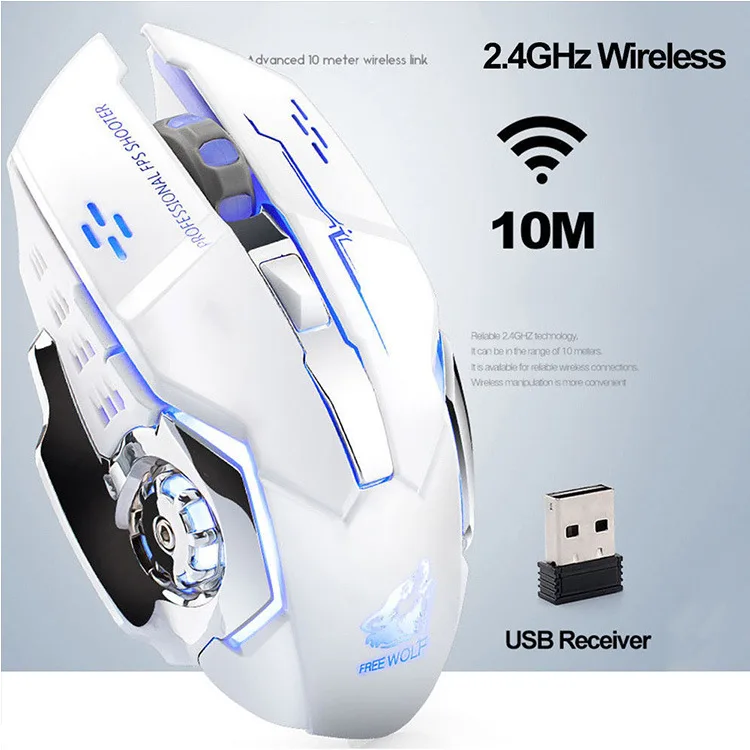 2.4GHz Wireless Rachargeable Gaming Mice Mouse Optical Lighting