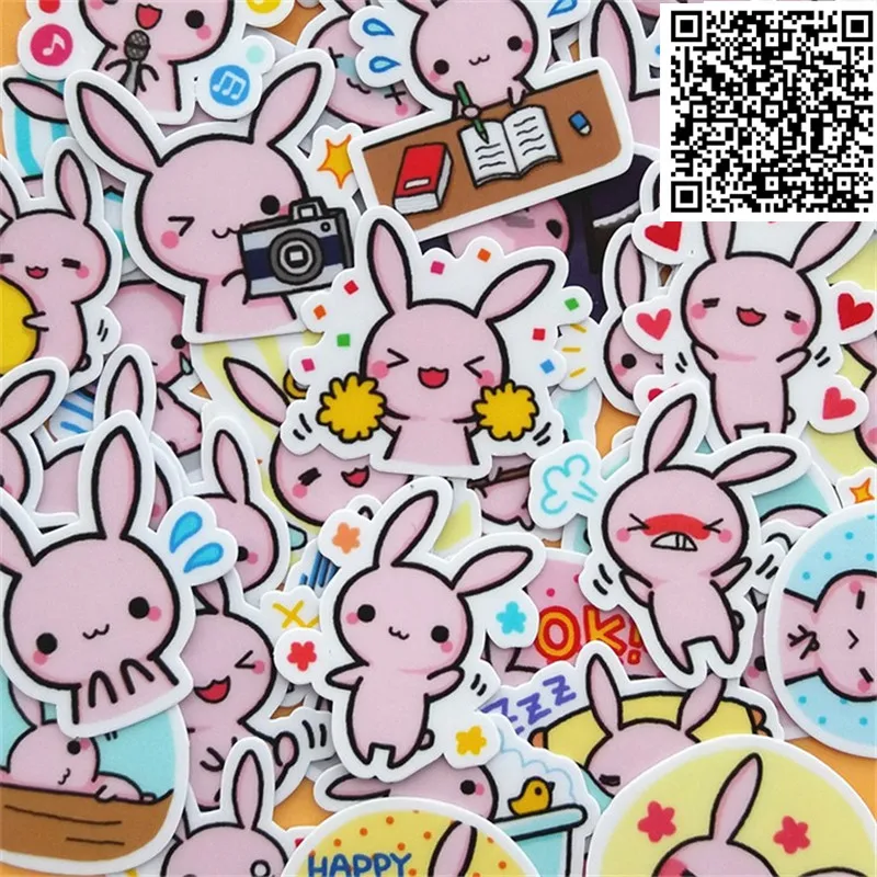 

40 Pcs/Bag Cute pink bunny rabbit paper sticker package DIY diary decoration sticker album book kids toys scrapbooking stickers