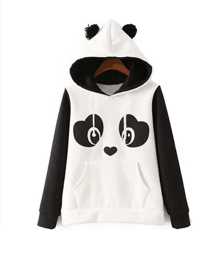  Hoodie Women Panda Sweatshirt Jumper Sweatshirt Long Sleeve Hooded Pullover Coat Tops Round Ear Hoo