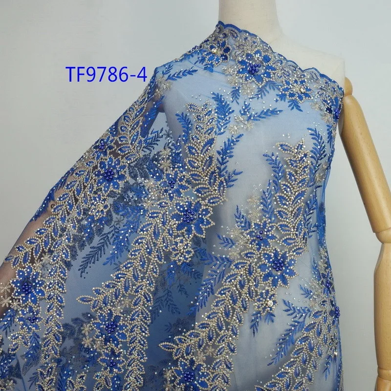 Latest african laces 2018 Handwork Embriodery tulle french lace fabric royal blue nigerian fabrics for women wedding dress | Дом и сад