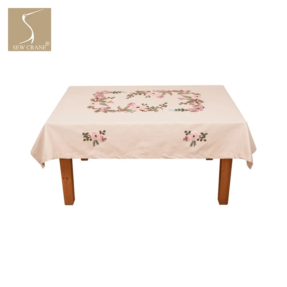 SewCrane Pink Flower Vines Embroidered Decorative Tableclothin