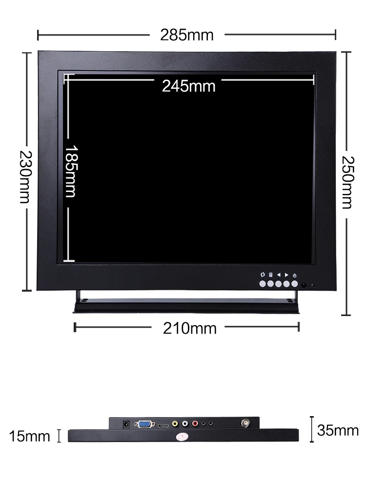 12 Inch 1024X768 HD Monitor with Metal Shell & HDMI VGA AV BNC Connector for PC Multimedia Microscope Industrial Machine Screen_F9