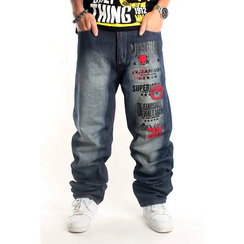 

Hot Sales 2018 Mens Original Design Full Length Baggy Jeans Man's Denim Hip Hop Skateboard Embroidery Jeans High Street Pants