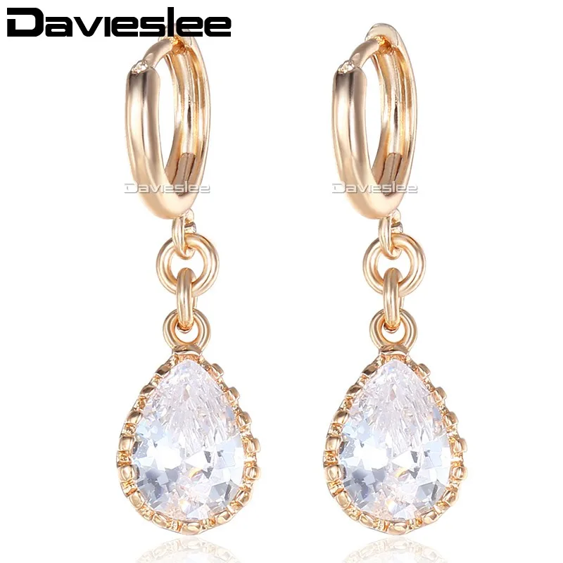 

Davieslee Drop Earrings for Women Teardrop Clear CZ 585 Rose Gold Filled Cubic Zirconia LGE94