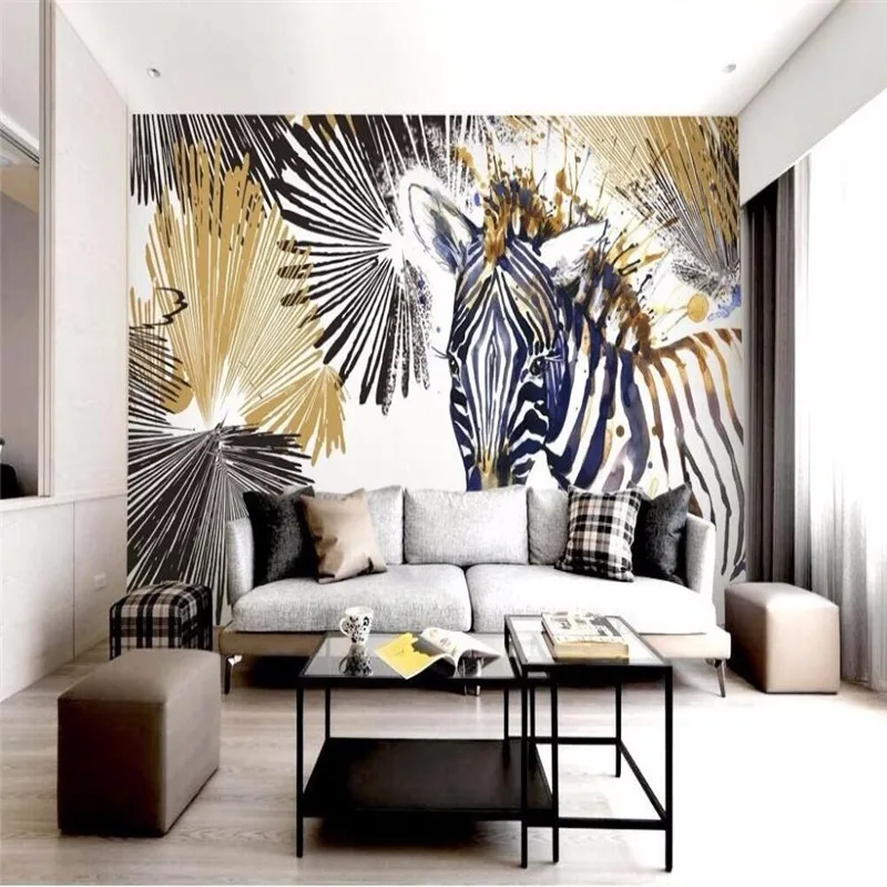 Watercolor zebra cool modern fashion TV background wall professional production mural wholesale wallpaper custom photo wall Watercolor zebra cool modern fashion TV background wall professional production mural wholesale wallpaper custom photo wall