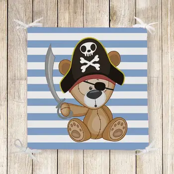 

Else Blue Lines Sailor Pirate Bears 3d Print Chair Pad Seat Cushion Soft Memory Foam Full Lenght Ties Non Slip Washable Square
