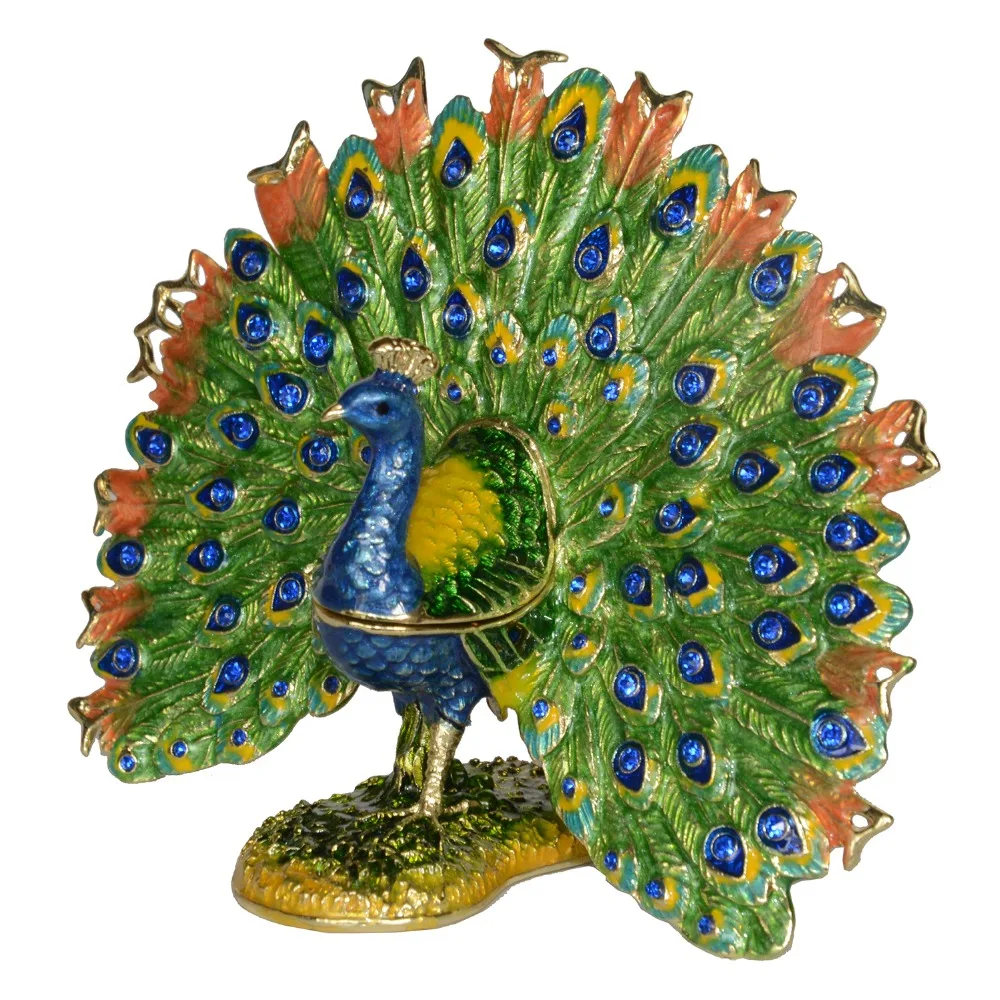 Mini Storage Boxes Fanned Peacock Trinket Jewelry Box Metal Home Decoration Miniature Novelty Gifts