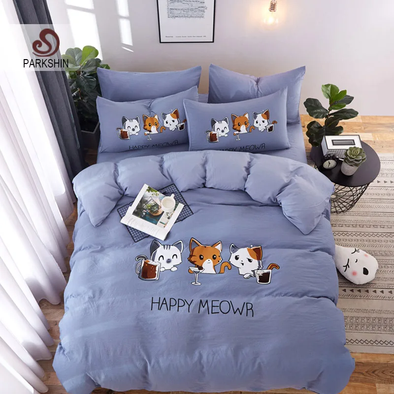 

ParkShin Duvet Cover Set Bed Flat Sheet Pillowcase 4PCS Double Queen King Decor Home Bedding Set Bed Linens Cartoon Bedclothes