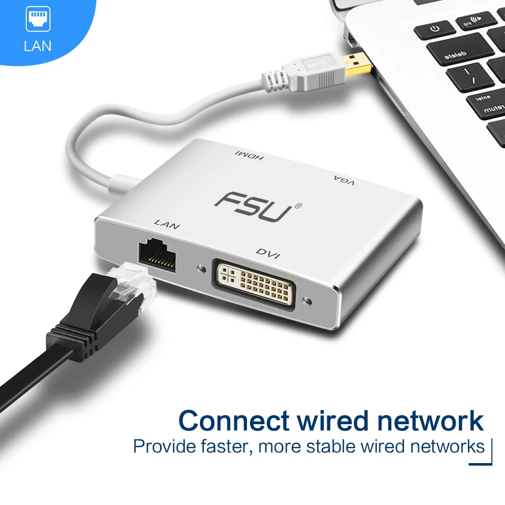 FSU 4 в 1 USB 3 0 к HDMI VGA DVI RJ45 10/100 м Ethernet Lan адаптер кабель для ноутбука| |