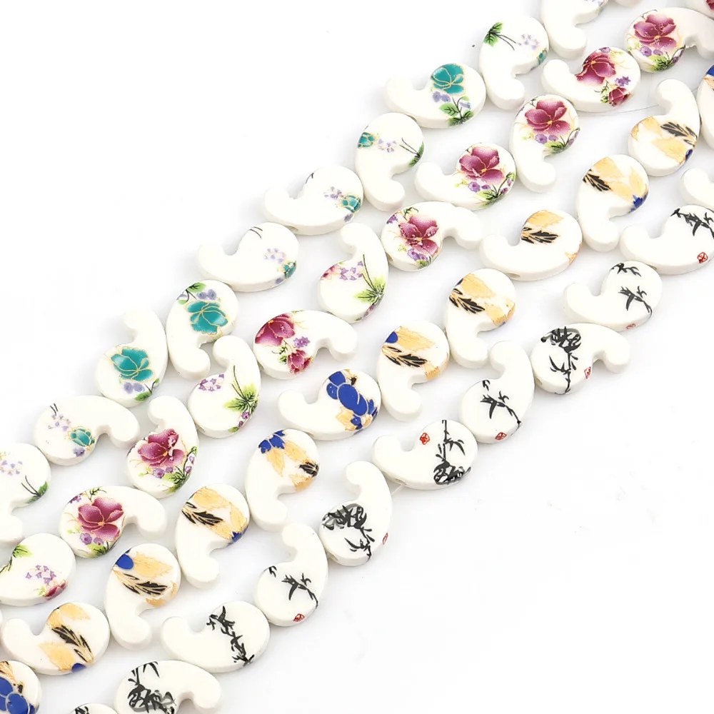 

Doreen Box Ceramic Beads Comma Flower About 21mm( 7/8") x 13mm( 4/8"), 35cm(13 6/8") long, 1 Strand (Approx 20 PCs/Strand)