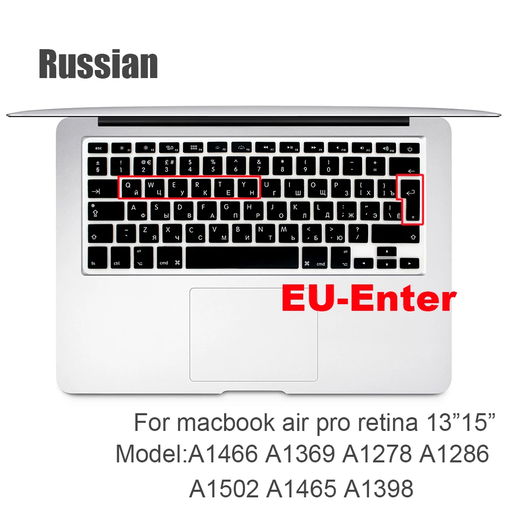 Русский ЕС и США-введите Клавиатура Обложка протектор для Macbook Pro 13Air 11 12 15 Сенсорная панель Модель A1706/A1466 A1707/A1990/A1398/A1534