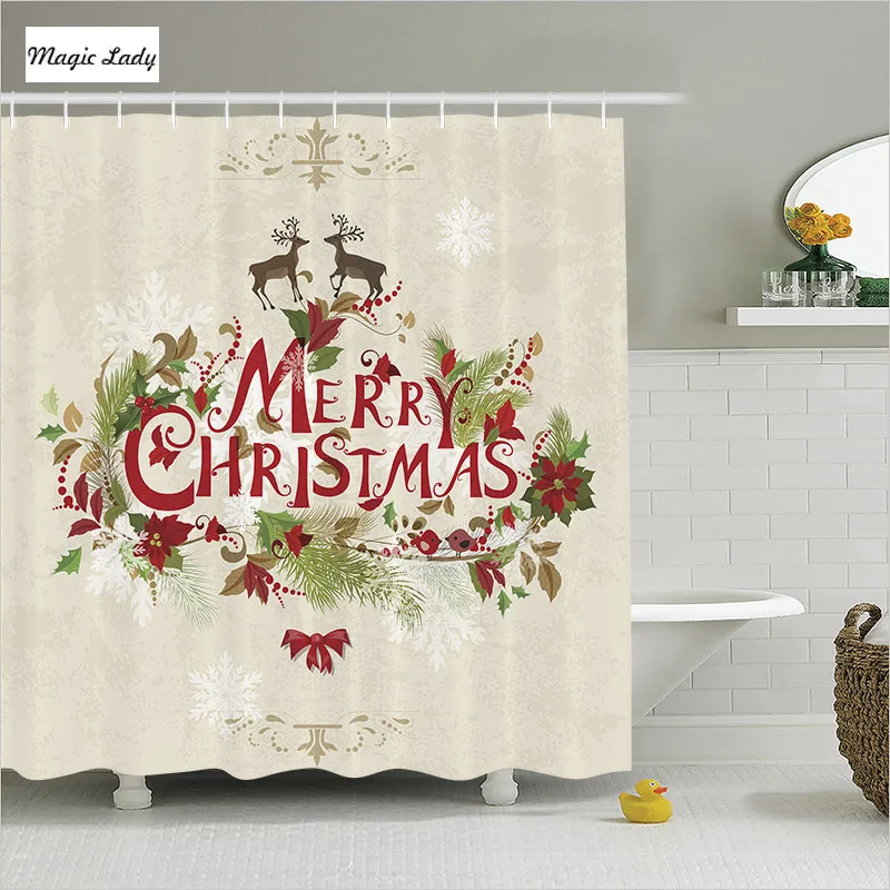 Shower Curtain Decor Bathroom Accessories Christmas Winter Reindeer