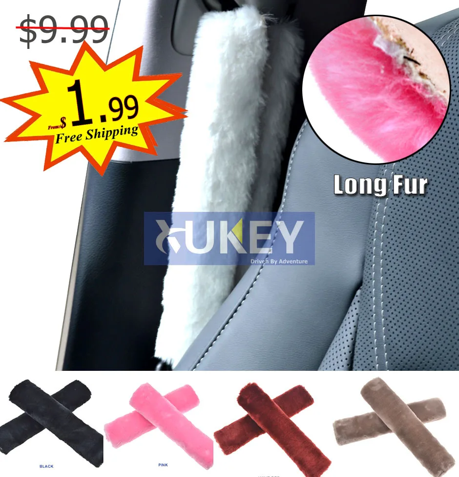 XUKEY Faux Sheepskin Wool Fur Auto Car Seat Belt Shoulder Pads Cover Winter Fluffy Harness Seatbelt Seat Covers Car Styling Pink