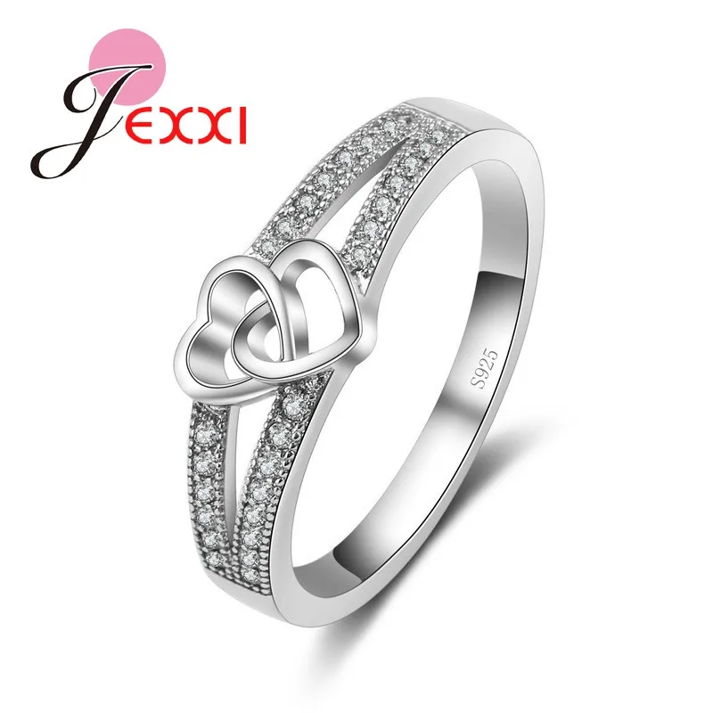 

GIEMI Fashion Two Heart Design Ring For Women 925 Sterling Silver Crystal Popular Style Engagement Rhinestone Pretty Hot Selling