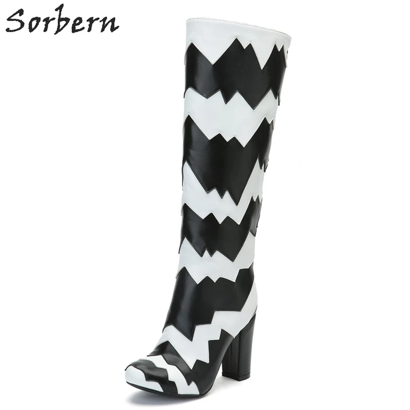 

Sorbern Knee Length Boots For Women Square Heels Botines Mujer 2018 Plus Size Ladies Party Boots Shoes Round Tos B