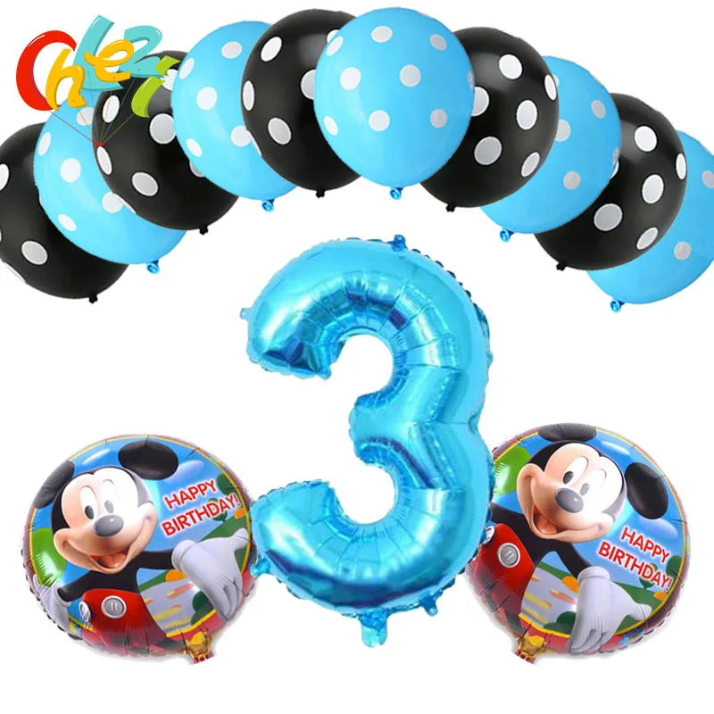 13 шт. для маленьких мальчиков с номером 1, 2, 3 года, с Микки, на день рождения, синие, черные декоративные воздушные шары в горошек, латексные гелиевые шары, детские игрушки, детский душ - Цвет: 27