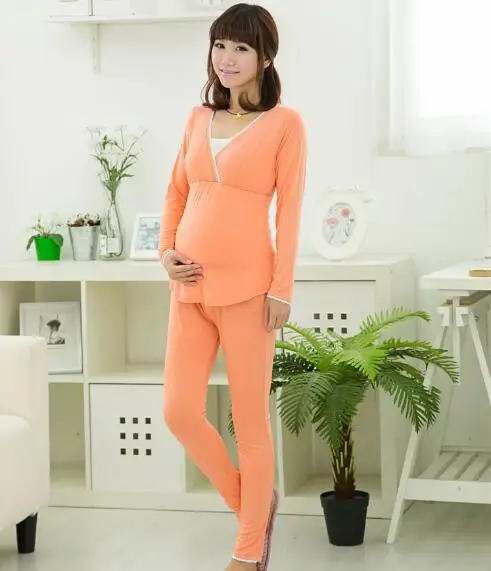 Fdfklak, сексуальная пижама для беременных женщин, костюм с длинным рукавом для беременных, Весенняя Осенняя Пижама для кормления, ночное белье, Пижама - Цвет: orange