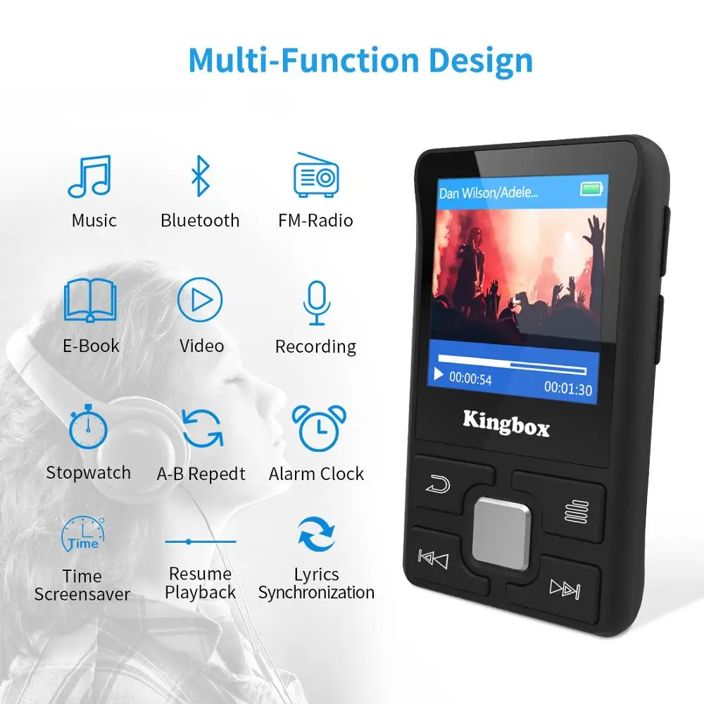 MP3 плеер 32 Гб с BT 4 1 поддерживает TF до 128 ГБ HIFI Звук и сенсорная кнопка музыкальный