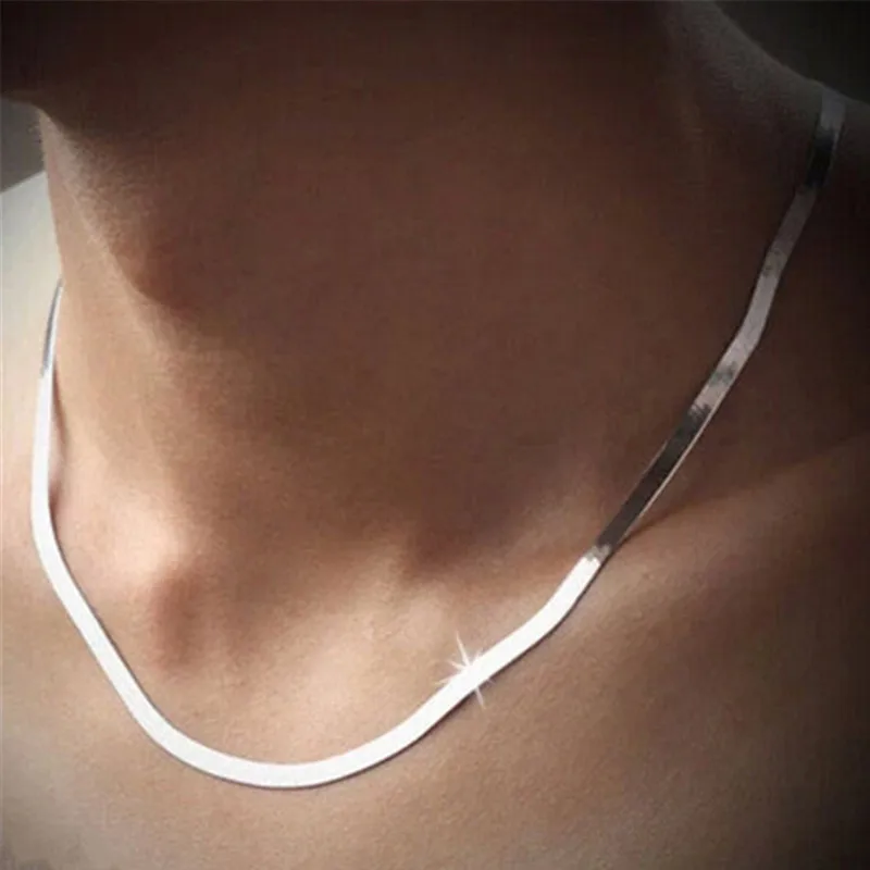 

M MISM Metal Silver 925 Jewelry Choker Necklace Women Classic Snake Chain Joyas De Plata 925 Korean Kolye Men Couple Necklace