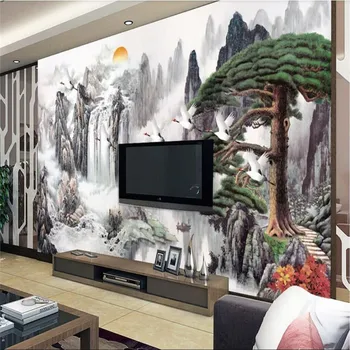 

Ink Chinese style scenery welcomes the pine TV background wall professional custom high-end mural factory wholesale wallpaper mu