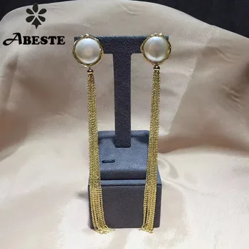 

ANI 14k Roll Yellow Gold Women Dangle Earring Natural White Baroque Shape Pearl Drop Earrings Handmade Jewelry Hyperbole Tassel